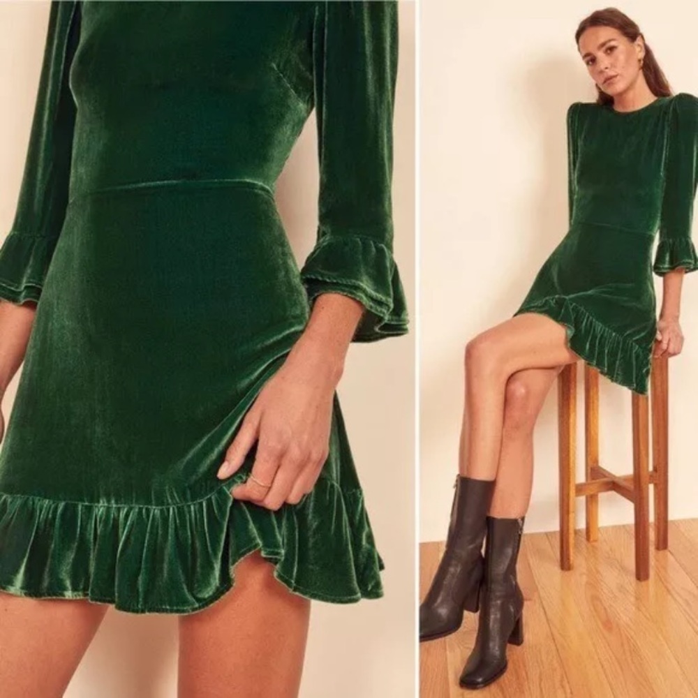 Reformation Green 3/4 Sleeve Dress